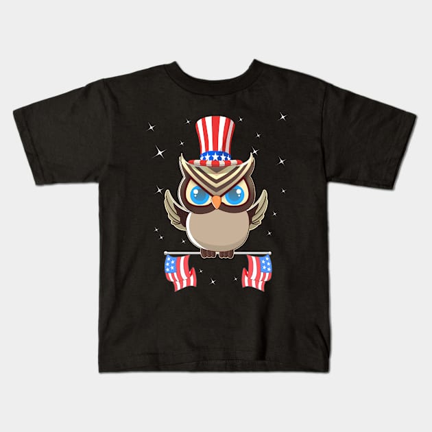 Patriot Owl American Independence Day Kids T-Shirt by TheBeardComic